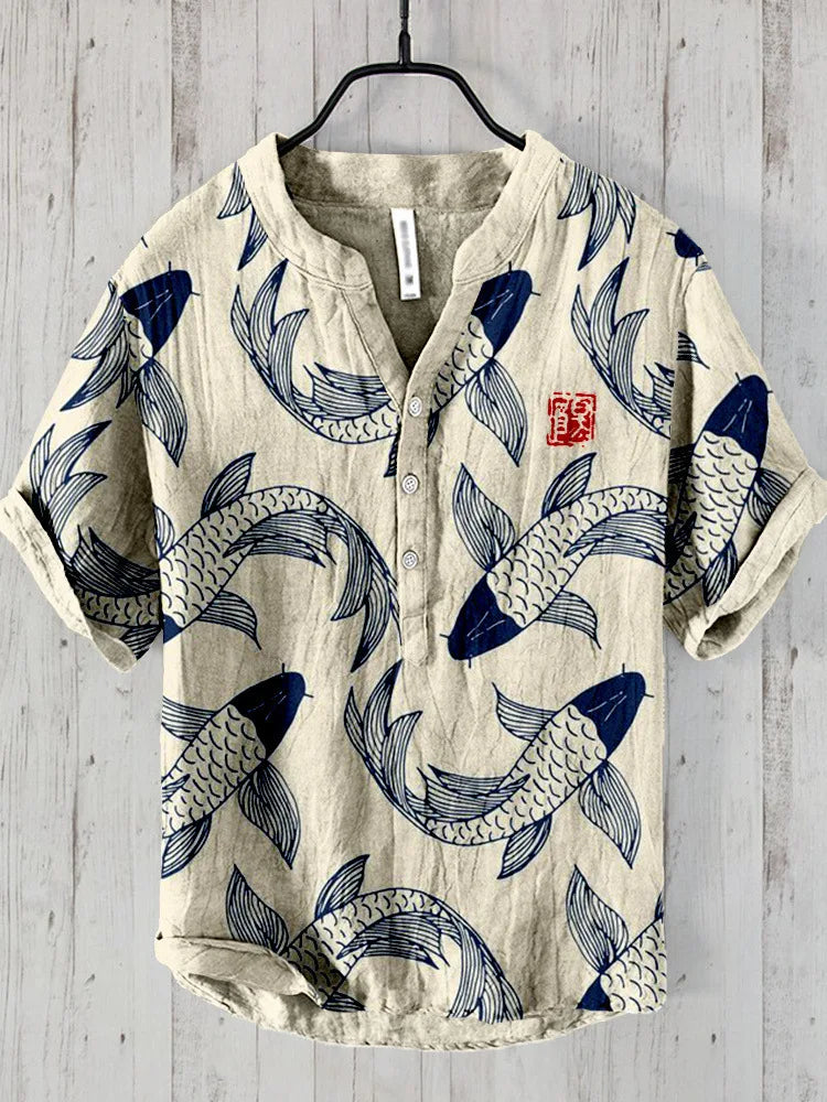 Agata - Chemise en lin mélangé avec un imprimé vintage japonais